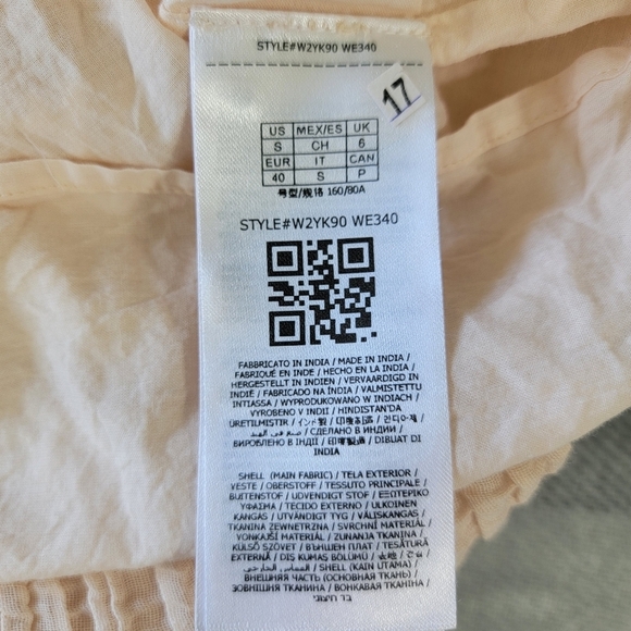 GUESS Gauzy Crinkly Crochet Lace Smocked Off The Shoulder Tiered Dress Small - Picture 9 of 13